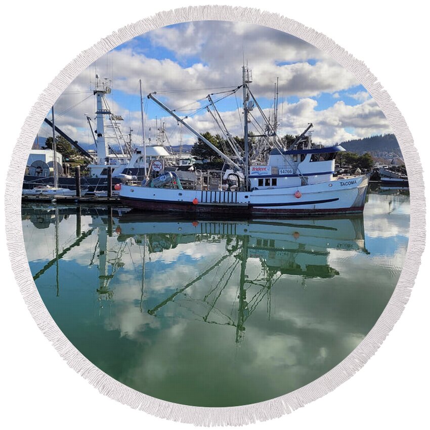 Fishing Vessel Tacoma By Norma Appleton Round Beach Towel featuring the photograph Fishing Vessel Tacoma by Norma Appleton