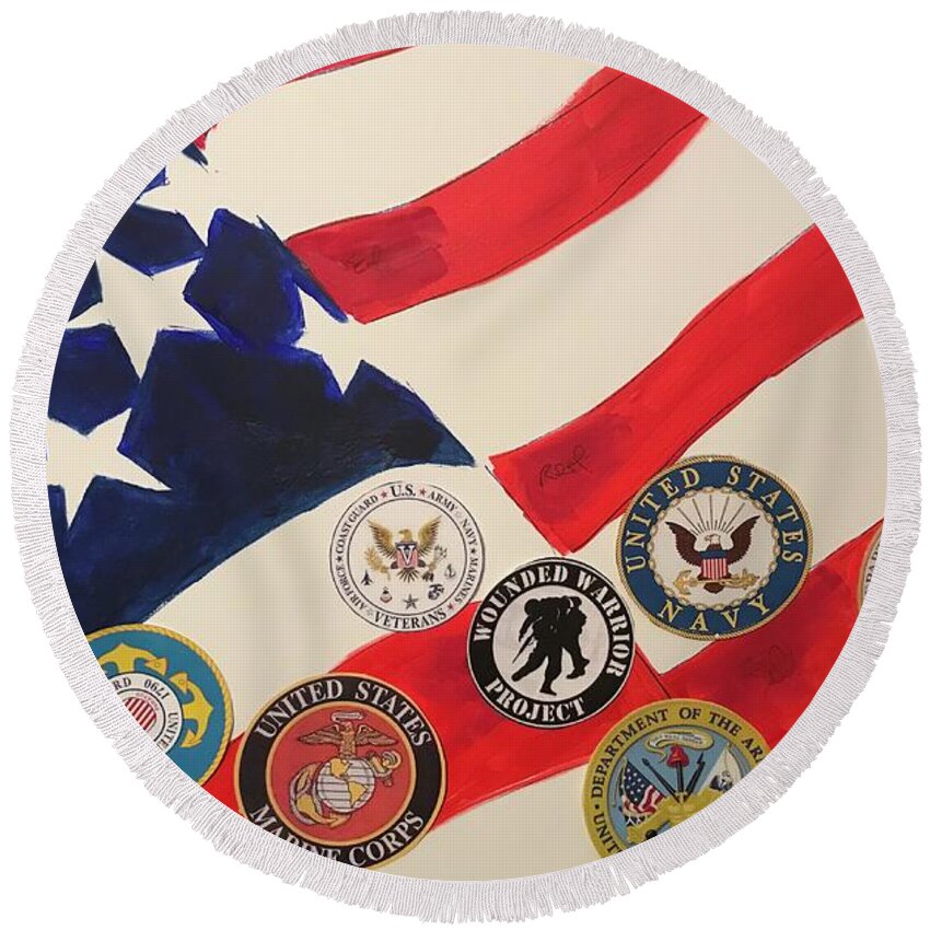  Round Beach Towel featuring the mixed media Flag by Angie ONeal