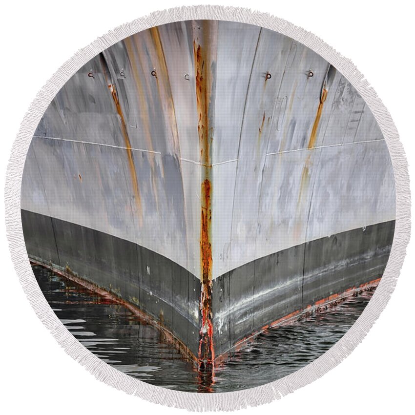 America Round Beach Towel featuring the photograph Flagship Bow by Bill Chizek