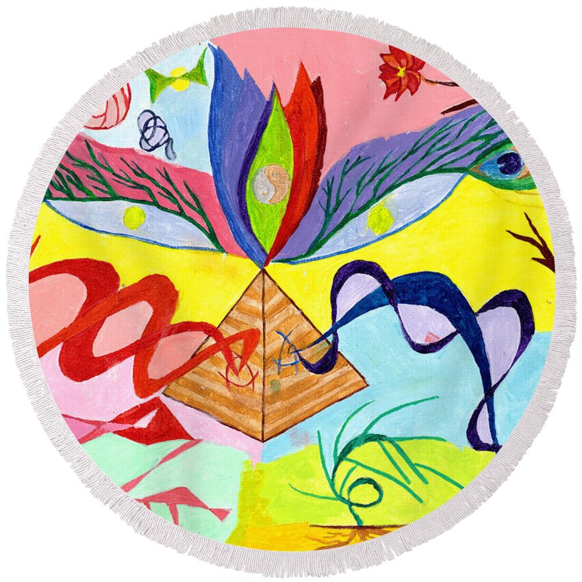 Dualism Round Beach Towel featuring the painting Flaming Third Eye by B Aswin Roshan