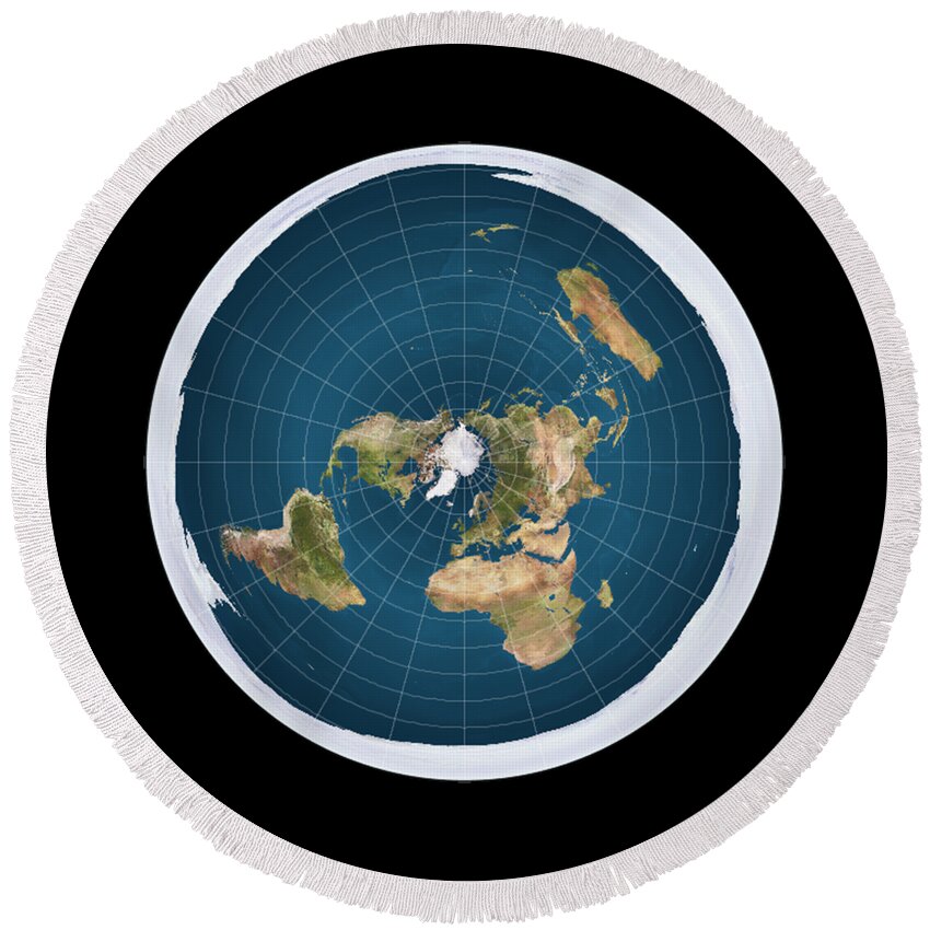 Funny Round Beach Towel featuring the digital art Flat Earth by Flippin Sweet Gear
