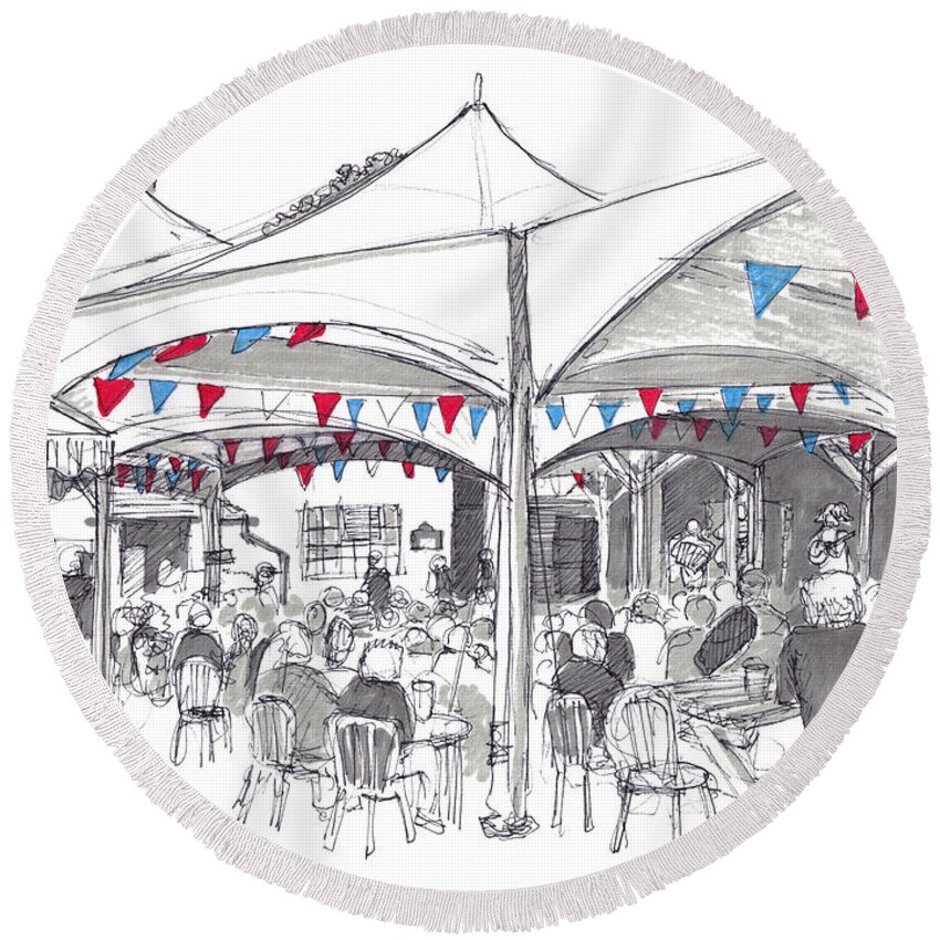 East Hagbourne Round Beach Towel featuring the painting Fleur Folk Fest by Tom Napper