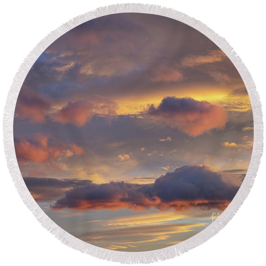Clouds Round Beach Towel featuring the photograph Floating in the clouds by Adriana Mueller