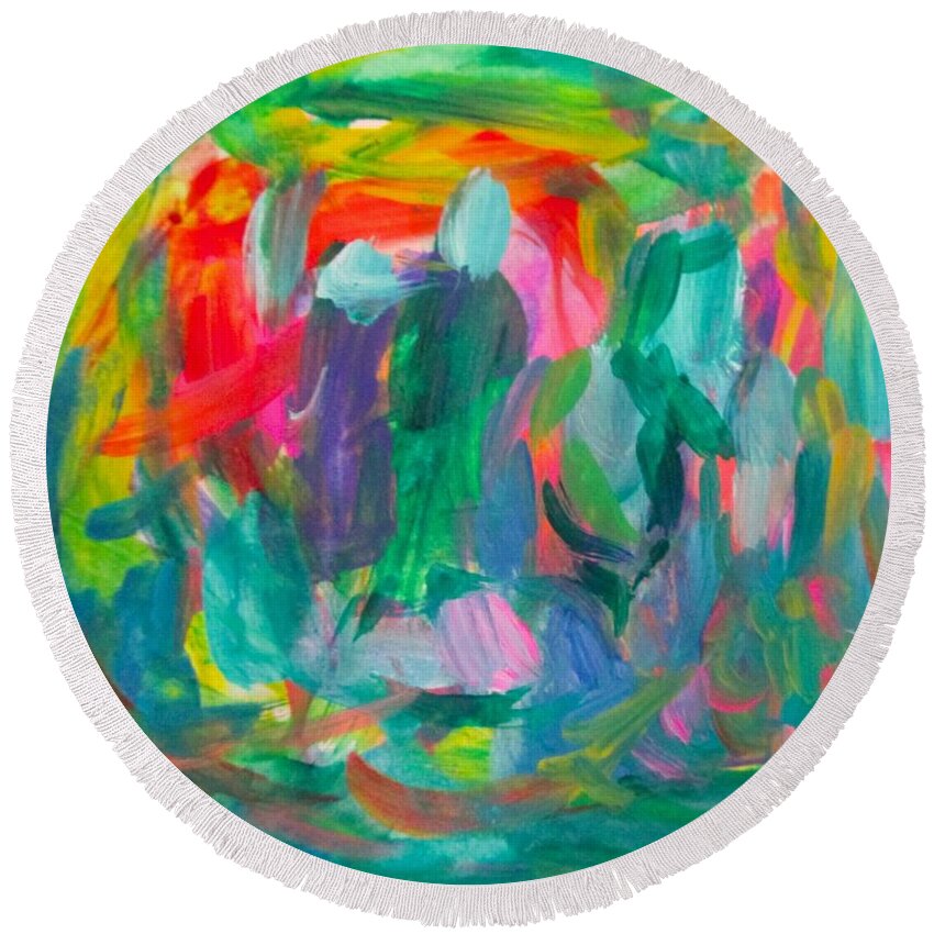 Abstract Painting Round Beach Towel featuring the painting Floating by Kendall Kessler