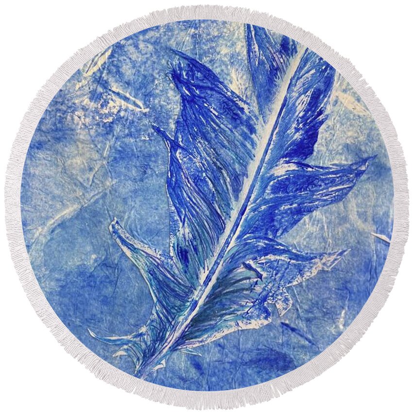 Blue Art Round Beach Towel featuring the painting Floating on a Sea of Blue by Tara Moorman