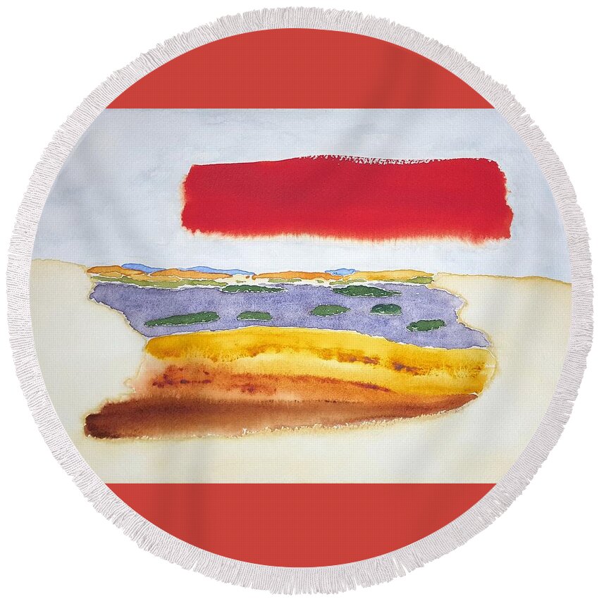 Watercolor Round Beach Towel featuring the painting Floating World by John Klobucher
