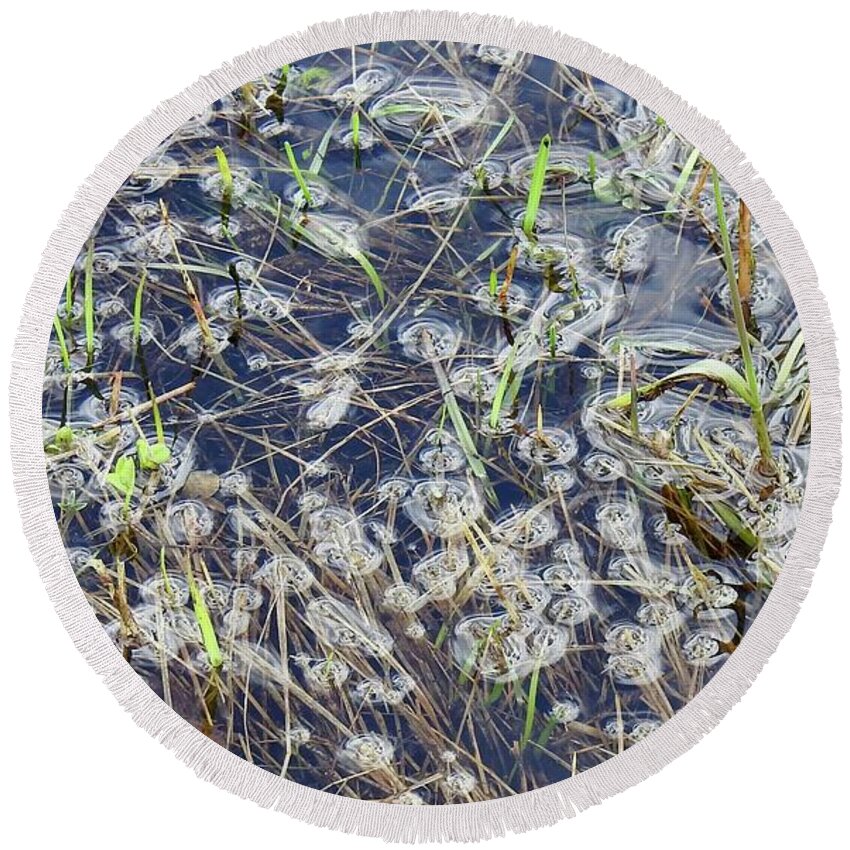 Grasses And Weeds Submerged Round Beach Towel featuring the photograph Flood puddles by Nicola Finch