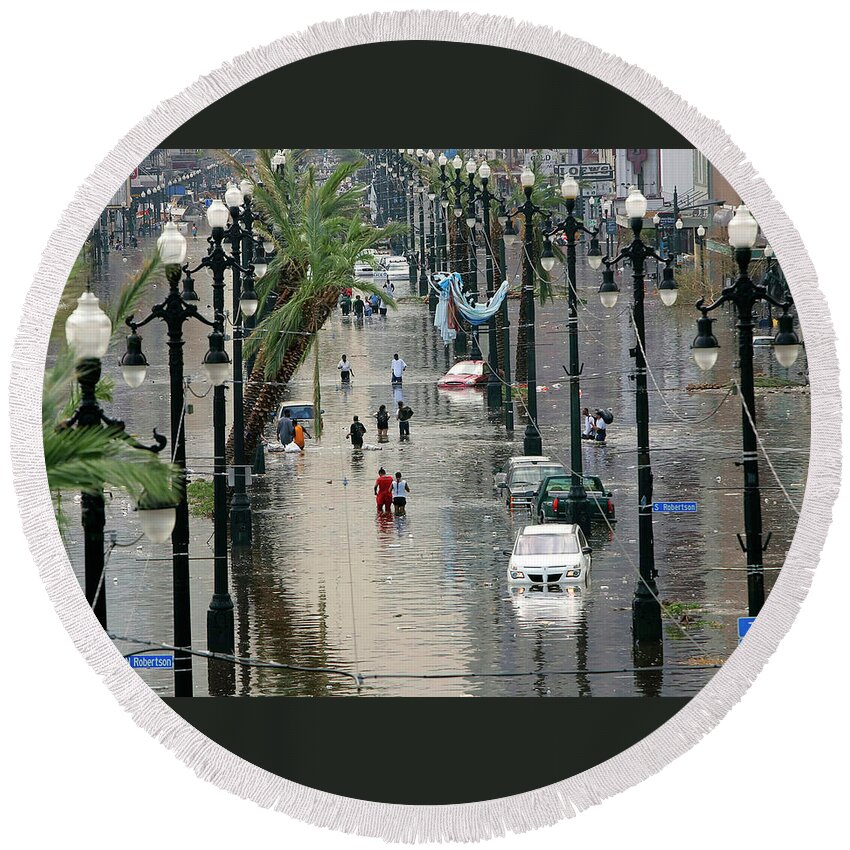 Canal Street Round Beach Towel featuring the photograph Flooded New Orleans after Hurricane by Rick Wilking