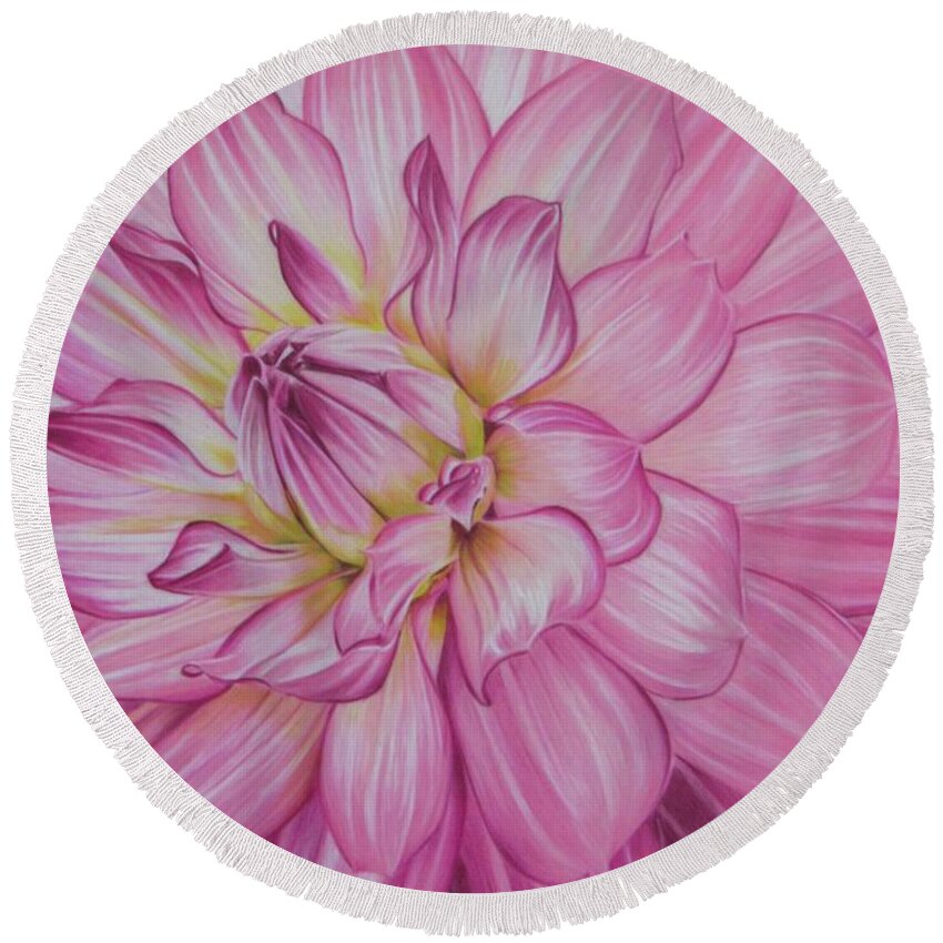 Dahlia Round Beach Towel featuring the drawing Floral Burst by Kelly Speros