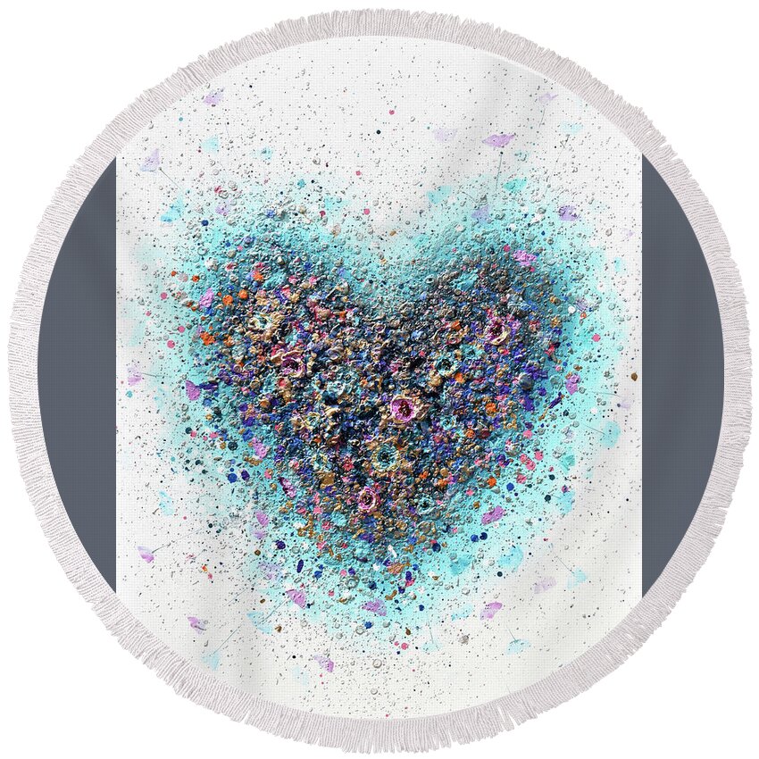 Heart Round Beach Towel featuring the painting Floral Love by Amanda Dagg