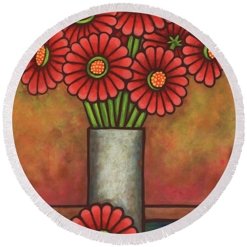 Vase Of Flowers Round Beach Towel featuring the painting Floravased 22 by Amy E Fraser
