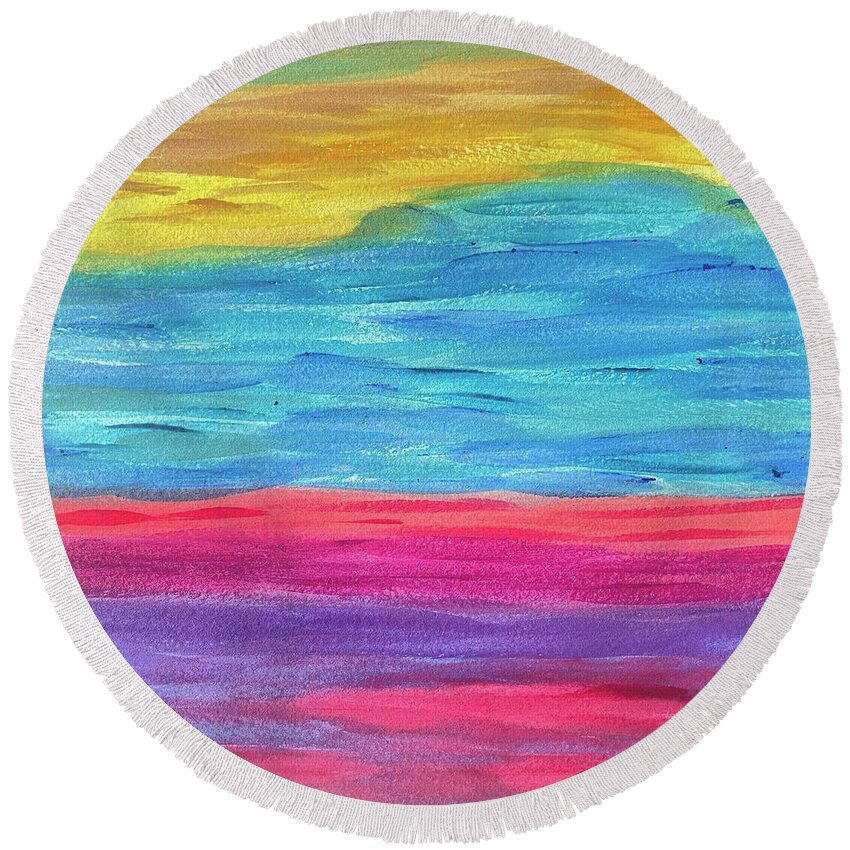 Oil Round Beach Towel featuring the pastel Flow by Lisa White