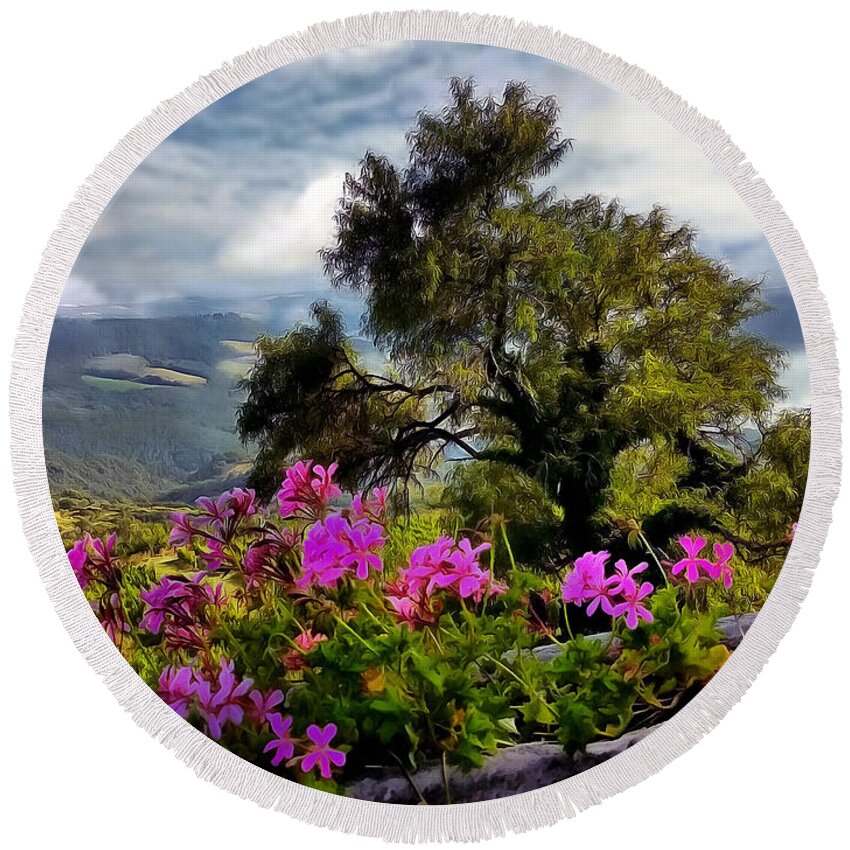 Umbria Round Beach Towel featuring the photograph Flower Box Over Umbria by Sea Change Vibes