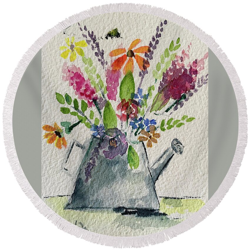Flowers Round Beach Towel featuring the painting Flower Buzz by Roxy Rich