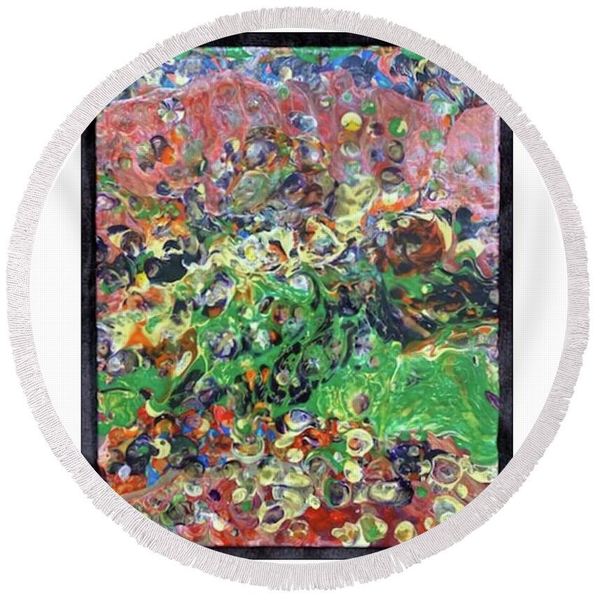 Flower Garden Round Beach Towel featuring the painting Flower Garden by Pour Your heART Out Artworks
