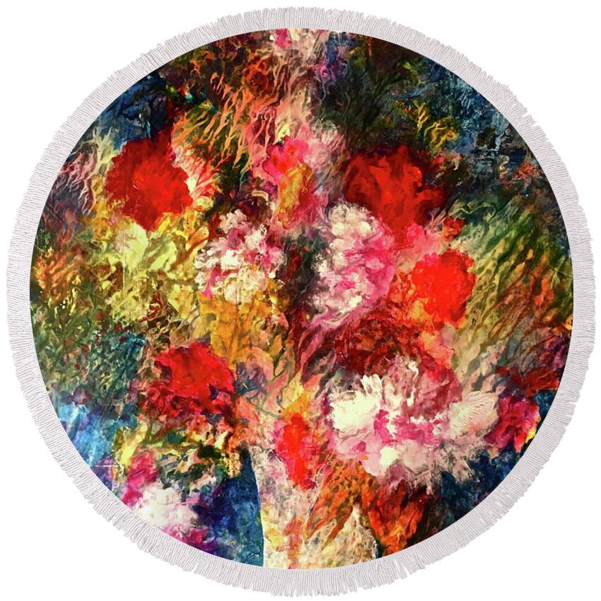 Vase Round Beach Towel featuring the painting Flower Power by Janice Nabors Raiteri