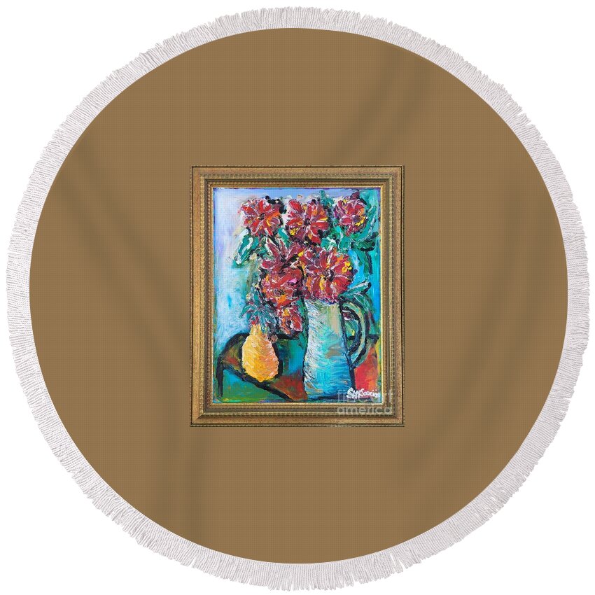  Round Beach Towel featuring the painting Flowers, Florida June by Mark SanSouci