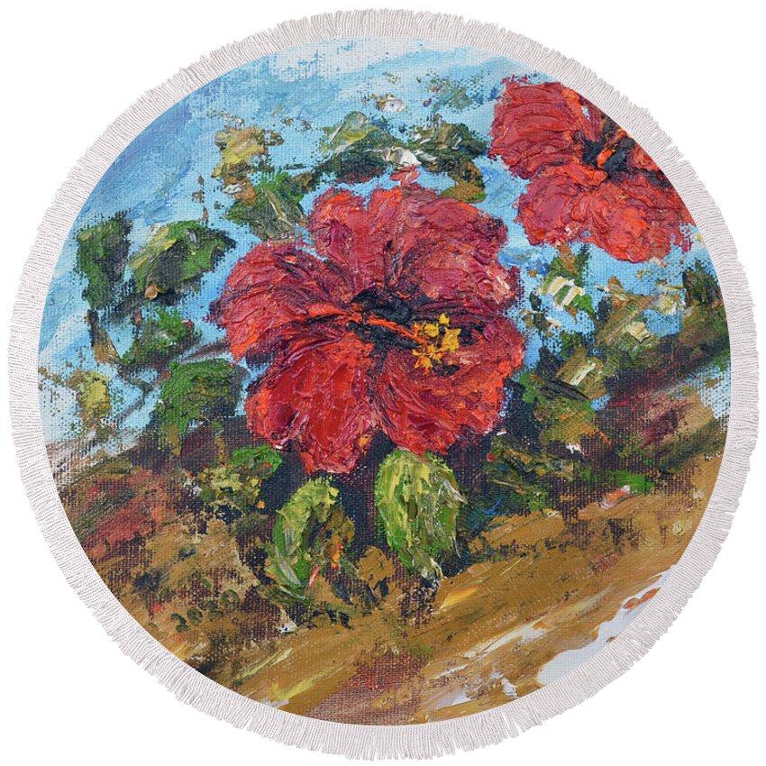 Flowers Round Beach Towel featuring the painting Flowers from my garden 4 by Uma Krishnamoorthy