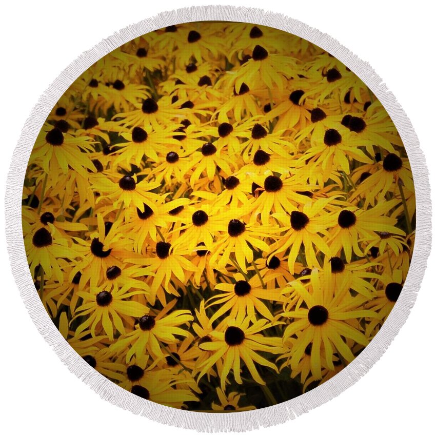 Yellow Round Beach Towel featuring the photograph Flowers in full bloom by James Cousineau