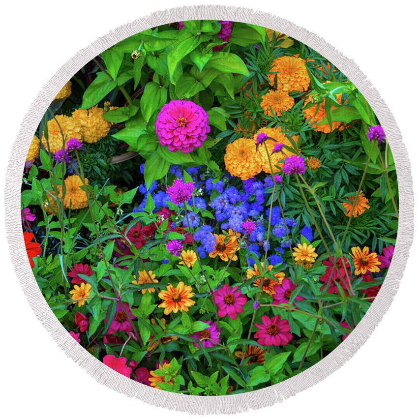Flower Round Beach Towel featuring the photograph Flowers so colorful by Bill Cubitt