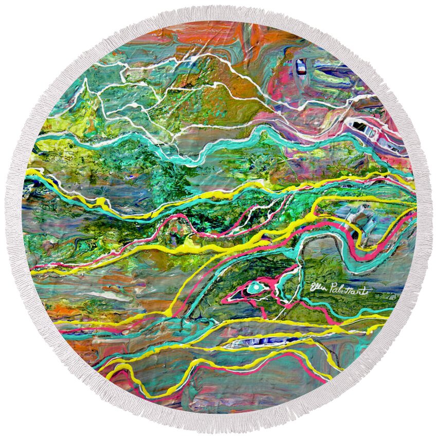 Sharing Round Beach Towel featuring the painting Flowing Landscape by Ellen Palestrant