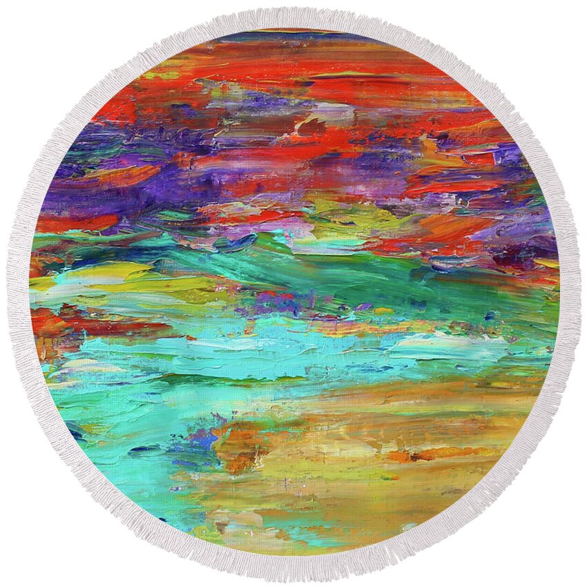 Mountain Stream Round Beach Towel featuring the painting Flowing Stream by Teresa Moerer