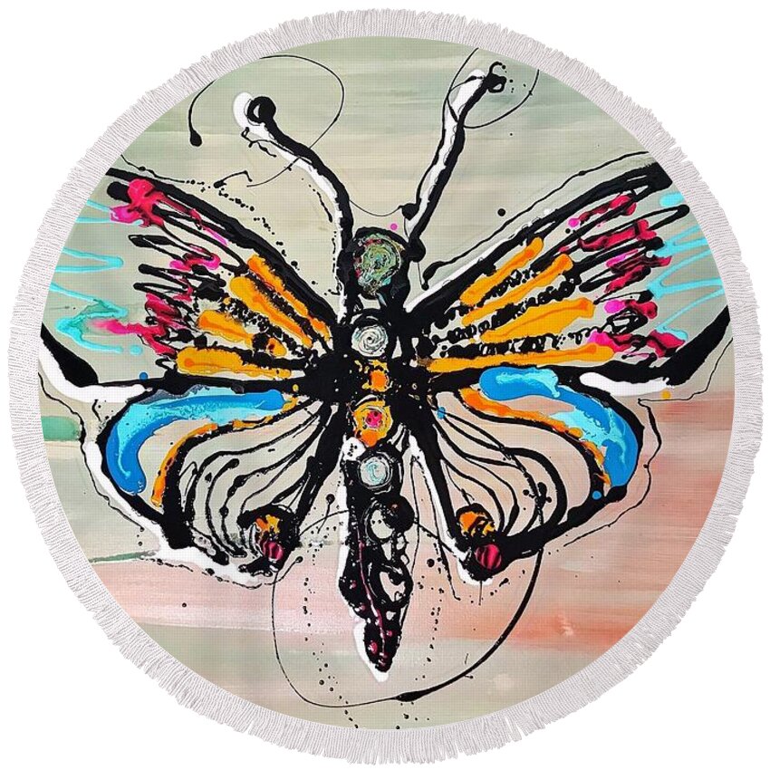 Butterfly Round Beach Towel featuring the painting Fly Away by Sergio Gutierrez