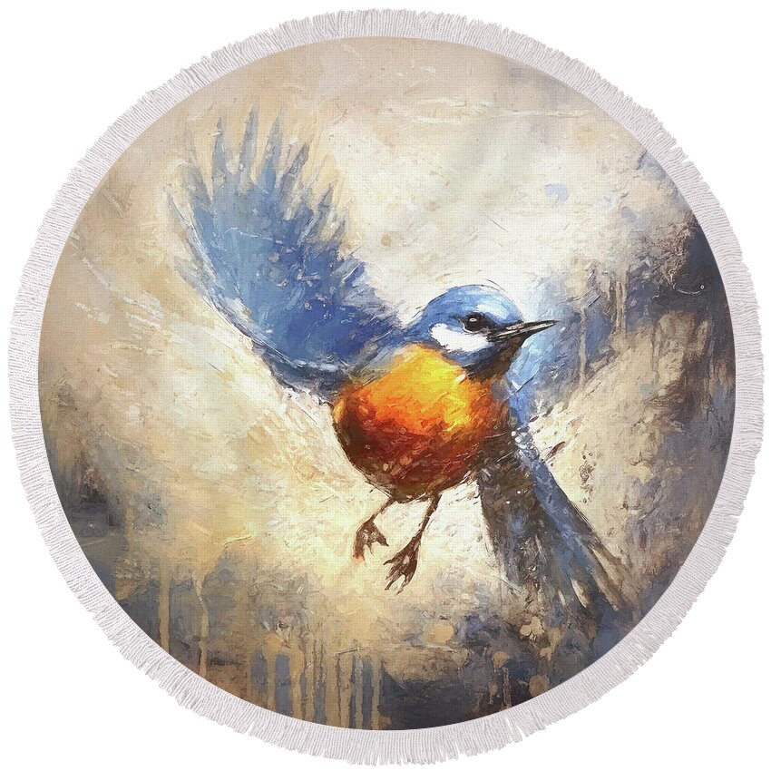Bluebird Round Beach Towel featuring the painting Fly Little Bluebird by Tina LeCour