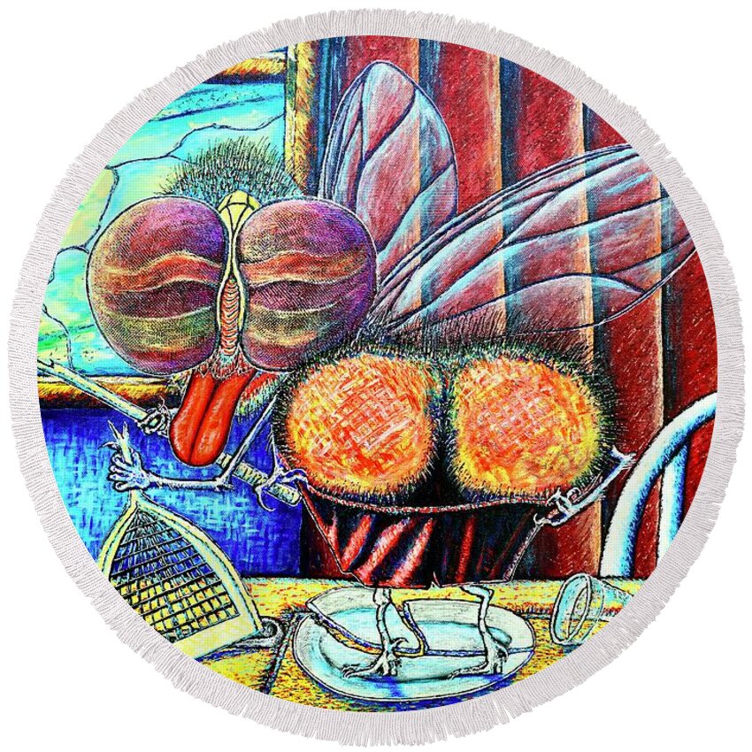  Round Beach Towel featuring the painting fly by Viktor Lazarev