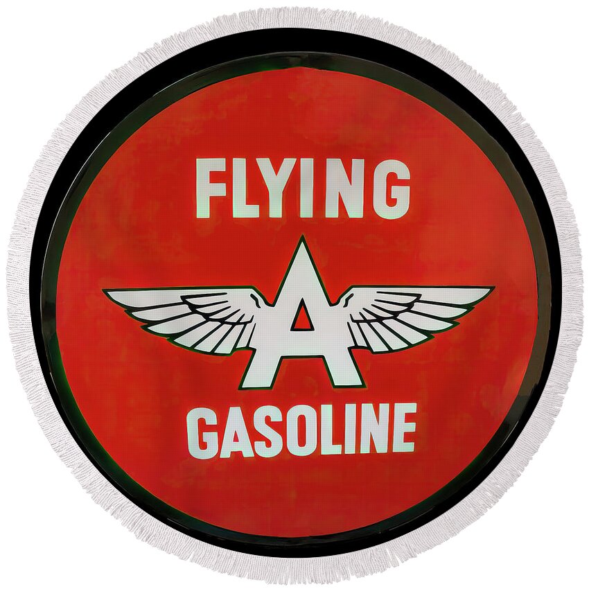 Flying A Round Beach Towel featuring the photograph Flying A Gas vintage sign 2 by Flees Photos