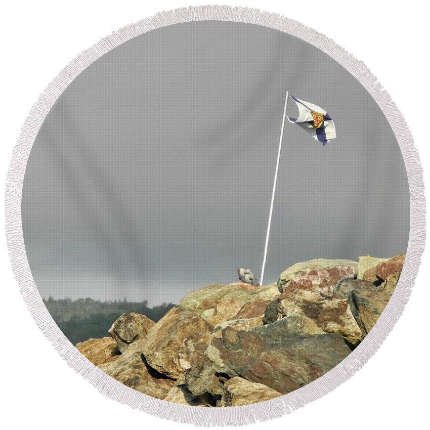 Nova Scotia Round Beach Towel featuring the photograph Flying THe Flag by Alan Norsworthy