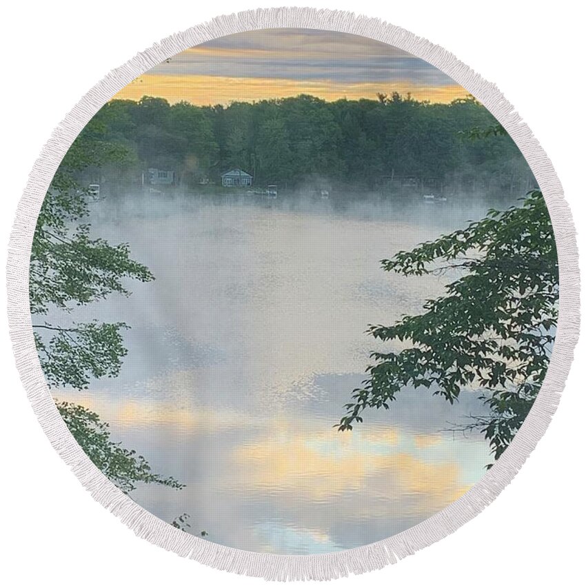 Photography Round Beach Towel featuring the photograph Foggy Morning by Lisa White