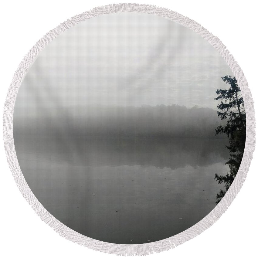  Round Beach Towel featuring the photograph Foggy Morning Tree by Brad Nellis