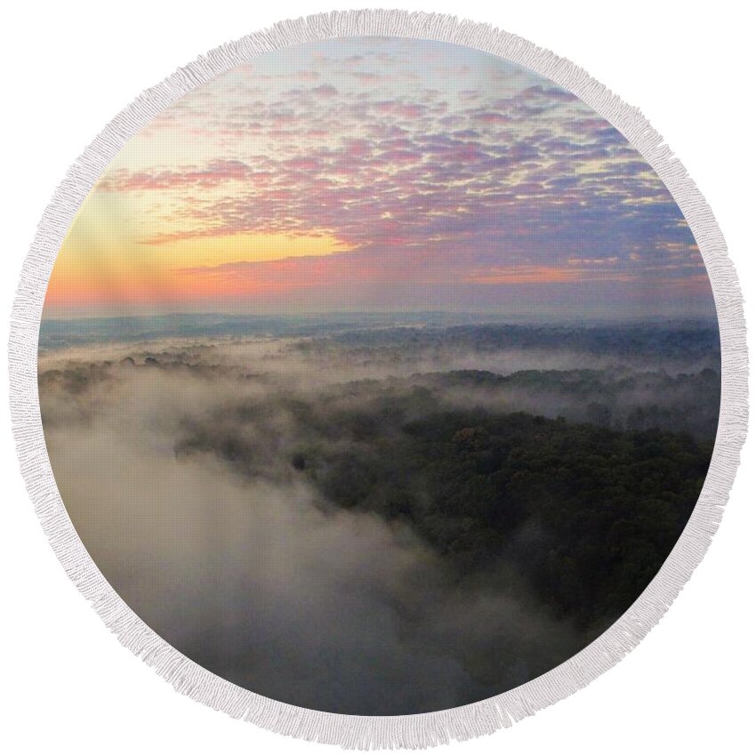  Round Beach Towel featuring the photograph Foggy Sunrise by Brad Nellis