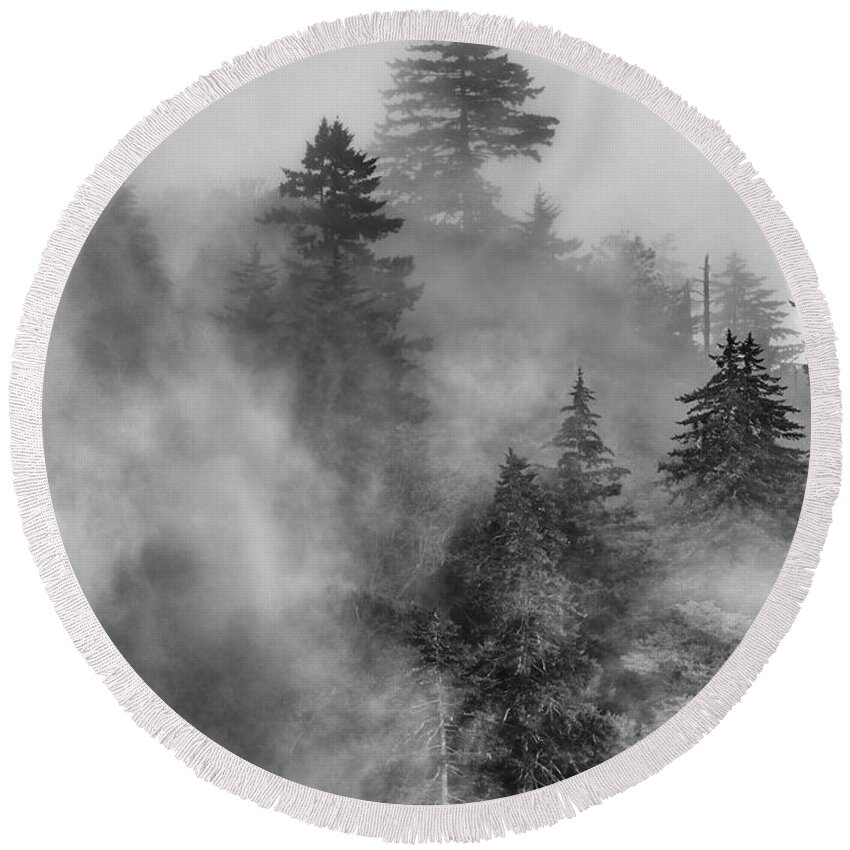 Woods Round Beach Towel featuring the photograph Fog's Rolling by Nicki McManus