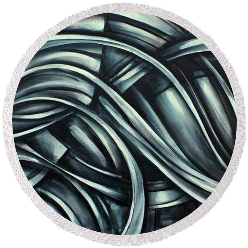 Monotone Round Beach Towel featuring the painting Follow Me by Michael Lang