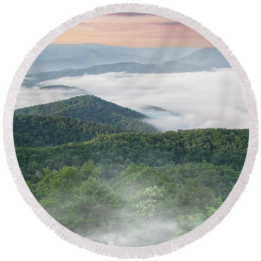 Photography Round Beach Towel featuring the photograph Foothills Collage by Phil Perkins
