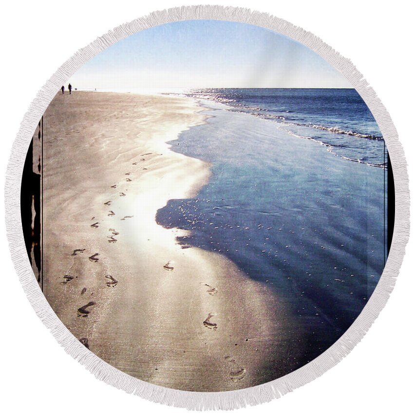 Hilton Head Island Round Beach Towel featuring the digital art Footprints In The Sand by Phil Perkins