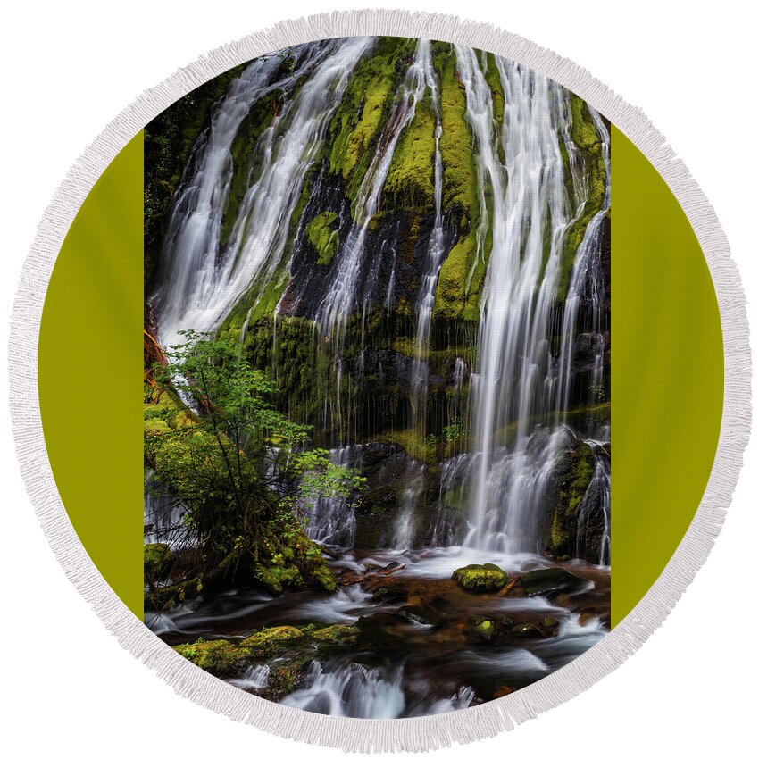 Tree Round Beach Towel featuring the photograph Forest Cascade by Laura Roberts