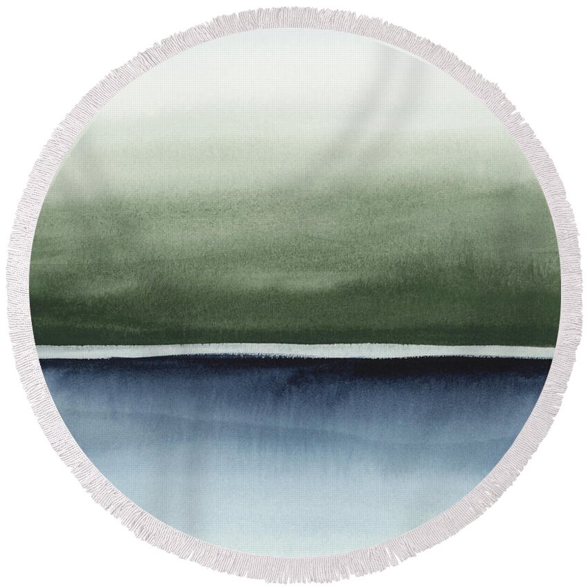 Navy Round Beach Towel featuring the painting Forest Reflection IV by Rachel Elise