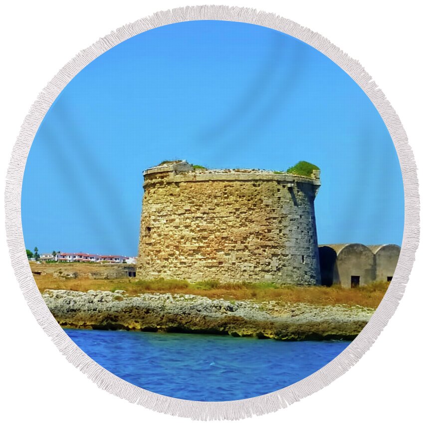 Spain Round Beach Towel featuring the photograph Fort Menorca Spain 2018 by Pics By Tony