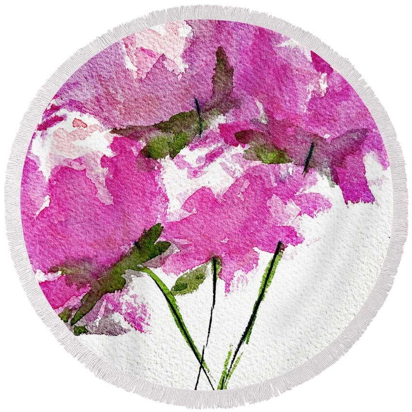 Peonies Round Beach Towel featuring the painting Four Peonies Blooming by Roxy Rich