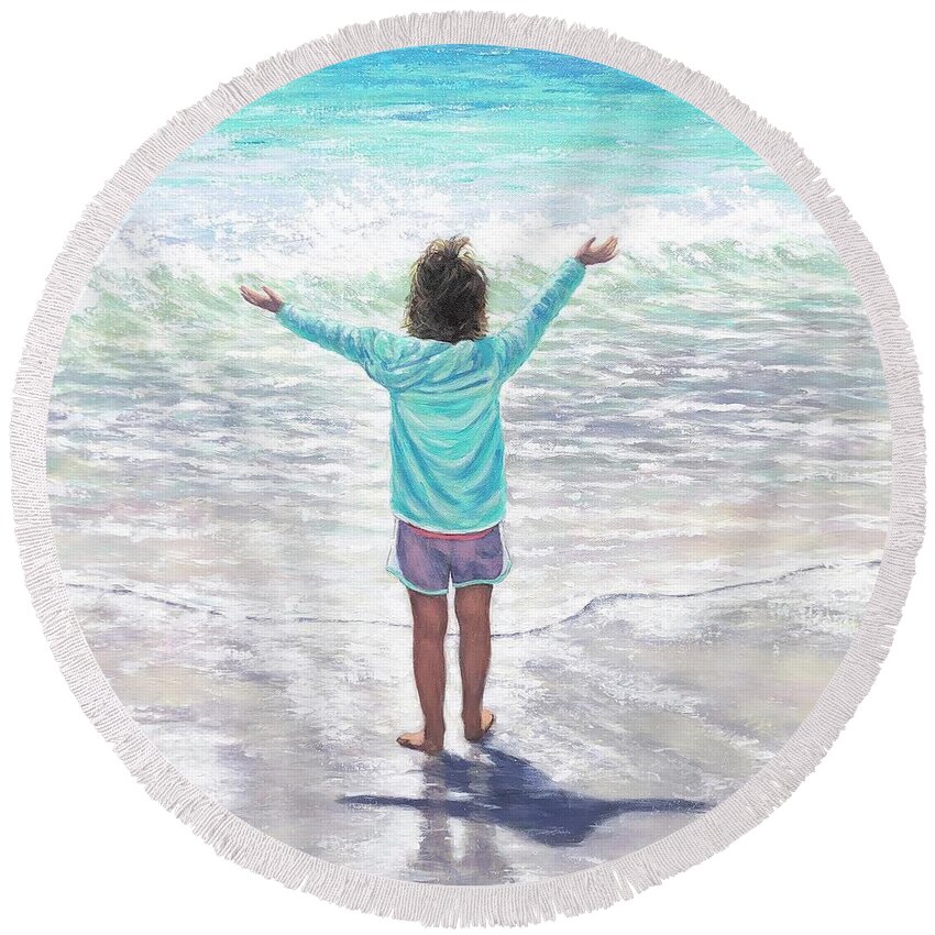 Beach Round Beach Towel featuring the painting Four Years Young by Vickie Fears