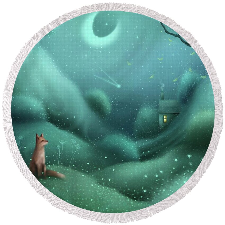 Landscape Round Beach Towel featuring the painting Fox, Fairy, Falling Leaves by Joe Gilronan