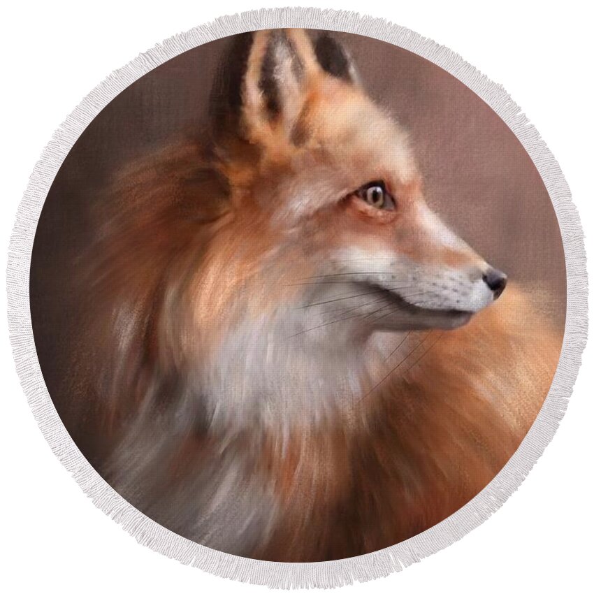 Paintings Round Beach Towel featuring the painting The Red Fox by Joe Gilronan
