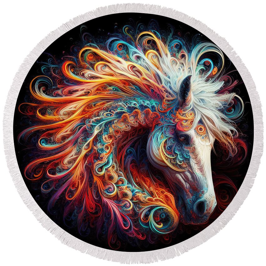 Horse Round Beach Towel featuring the photograph Fractal Harmony of the Equine Spirit by Bill and Linda Tiepelman