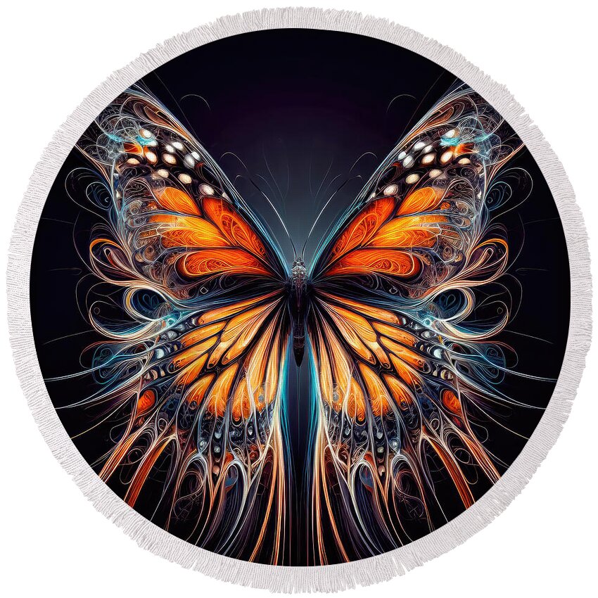 Monarch Butterfly Round Beach Towel featuring the photograph Fractal Monarch by Bill and Linda Tiepelman
