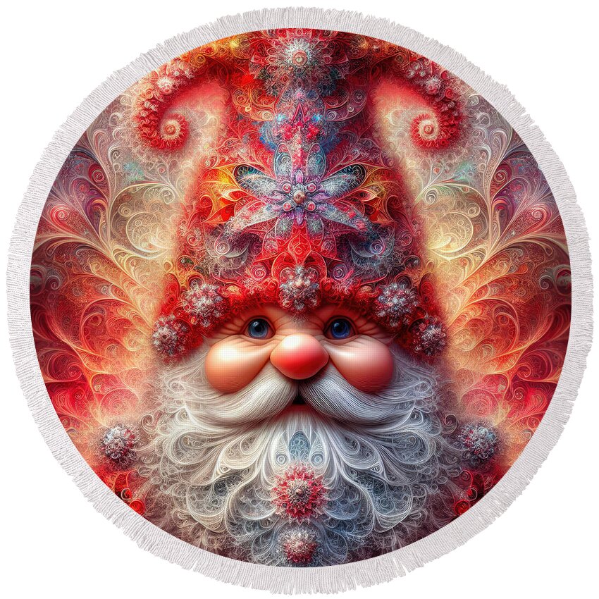 Gnome Round Beach Towel featuring the photograph Fractal Saint of Winter Whimsy by Bill and Linda Tiepelman