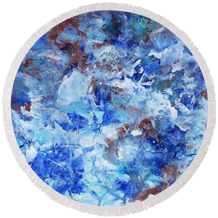 Abstract Round Beach Towel featuring the painting Winter Beauty by Lisa Debaets