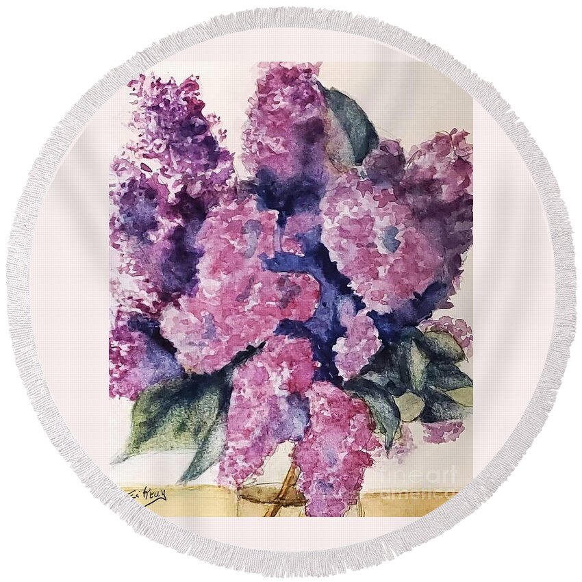 Watercolor Round Beach Towel featuring the painting Fragrant Flora by Eileen Kelly